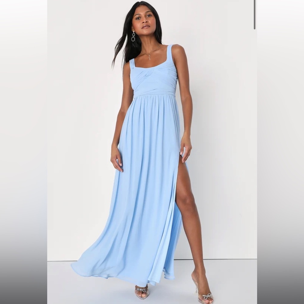 Lulu’s Sensational Moment Light Blue Pleated Maxi Dress